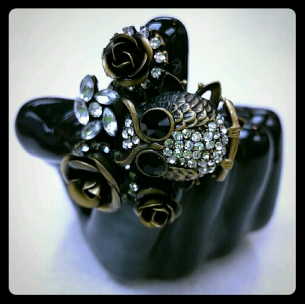 Owl & Roses Crystal Ring